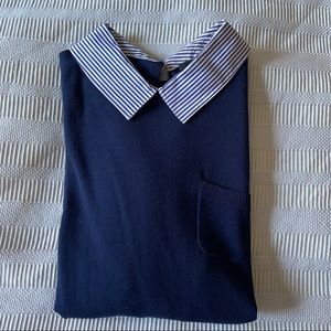 J. Crew Merino Wool Sweater with Woven Pinstripe Collar